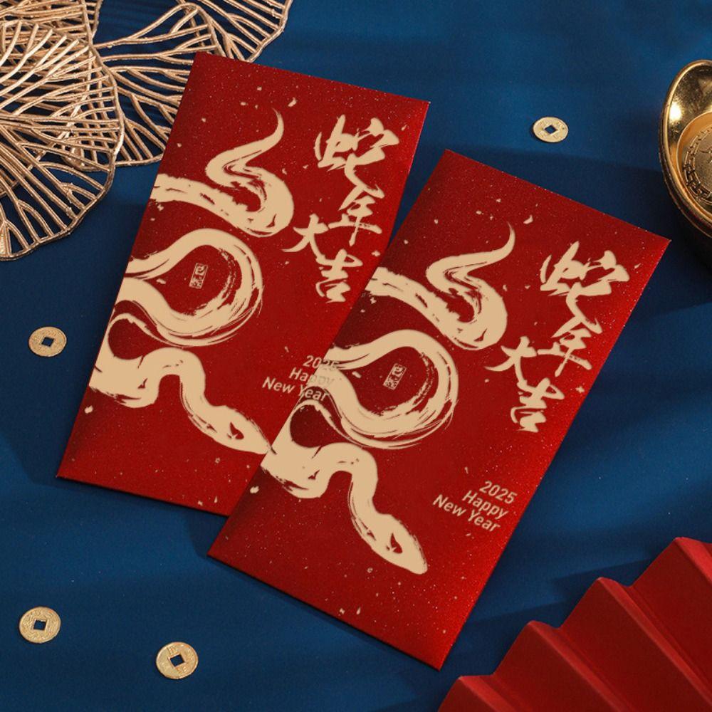 6pcs Traditional 2025 Snake Year Red Envelopes Calligraphy Money Packet Spring Festival
