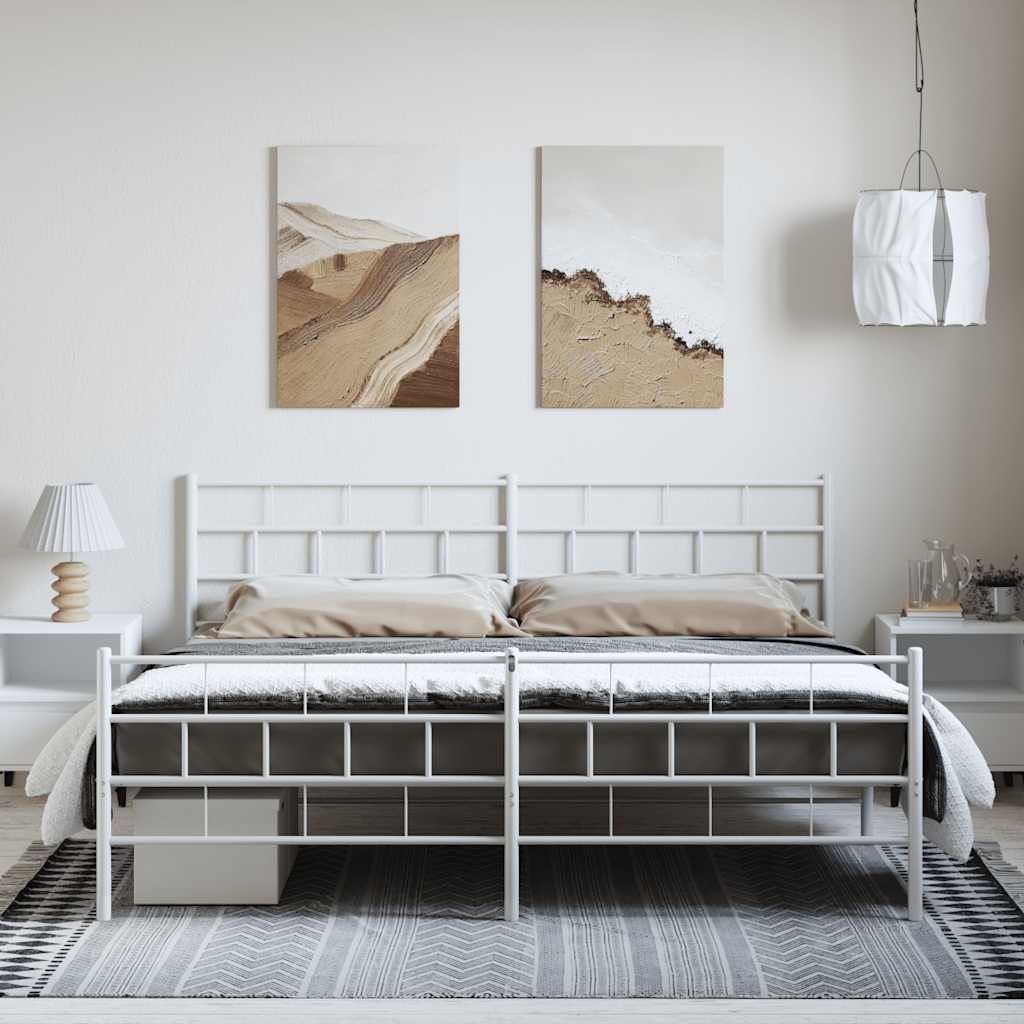 Metal Bed Frame with Headboard and Footboard White 193 x 203 cm