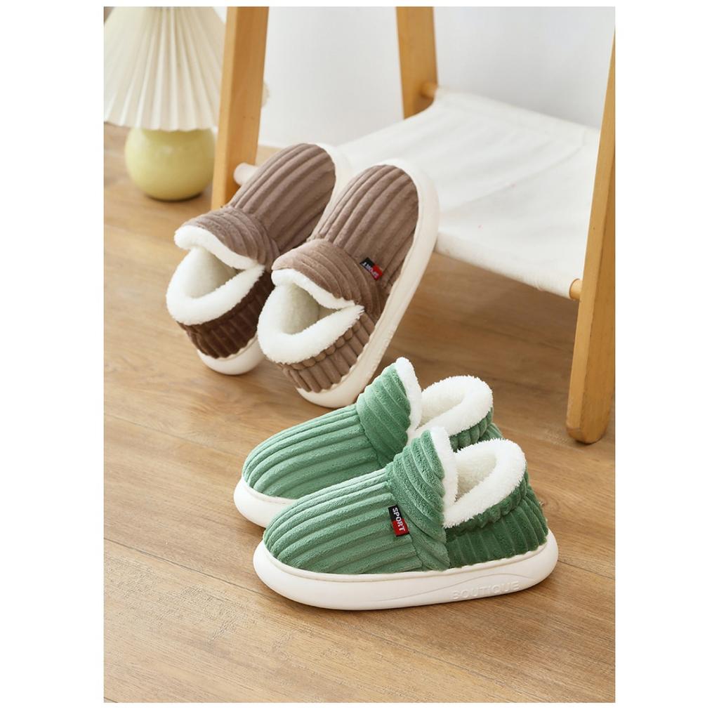 Damen Gemütliche Winterhausschuhe mit Plüschfutter - Weiche, Warme und Atmungsaktive Weiße Kunstfellbesätze, Rutschfeste EVA-Sohle Enganliegende Hausschuhe | Geripptes Stoffäußeres