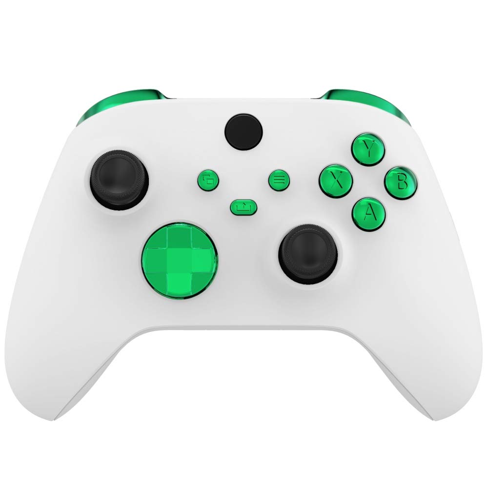 

eXtremeRate Replacement Button Compatible with Xbox Series LB RB LT RT Bumper Trigger Cross Key ABXY Start Back Sync Share Key X/S, [Chrome Green]