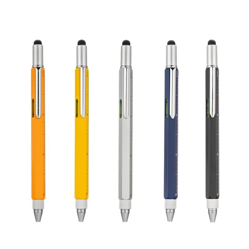 6 In 1 Tool Pen Multifunctional Rotary Ballpoint Pen Mini Level Metal Touch Screen Capacitive Pen