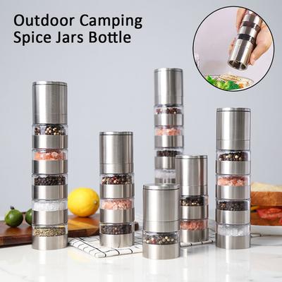 Stainless Steel Spice Jars Bottle Portable BBQ Picnic Seasoning Container Manual Grinder Outdoor Barbecue Condiment Storage Organizer Kitchen Tool.
