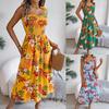 Spring and Summer Floral Tie Waist Suspender Skirt Holiday Beach Long Skirt Fashion Women's Long Skirt