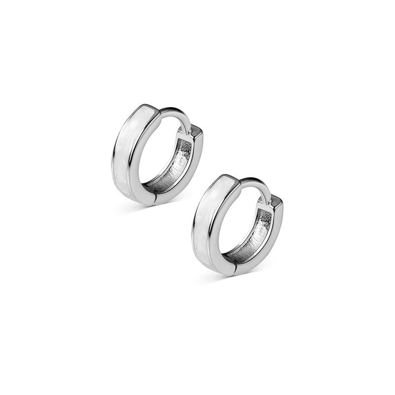 

WANTME 925 Silver Fashion Simple White Enamel Huggies Ear Hoop Earrings for Women Classic Gothic Punk Men Loop Jewelry серебряный