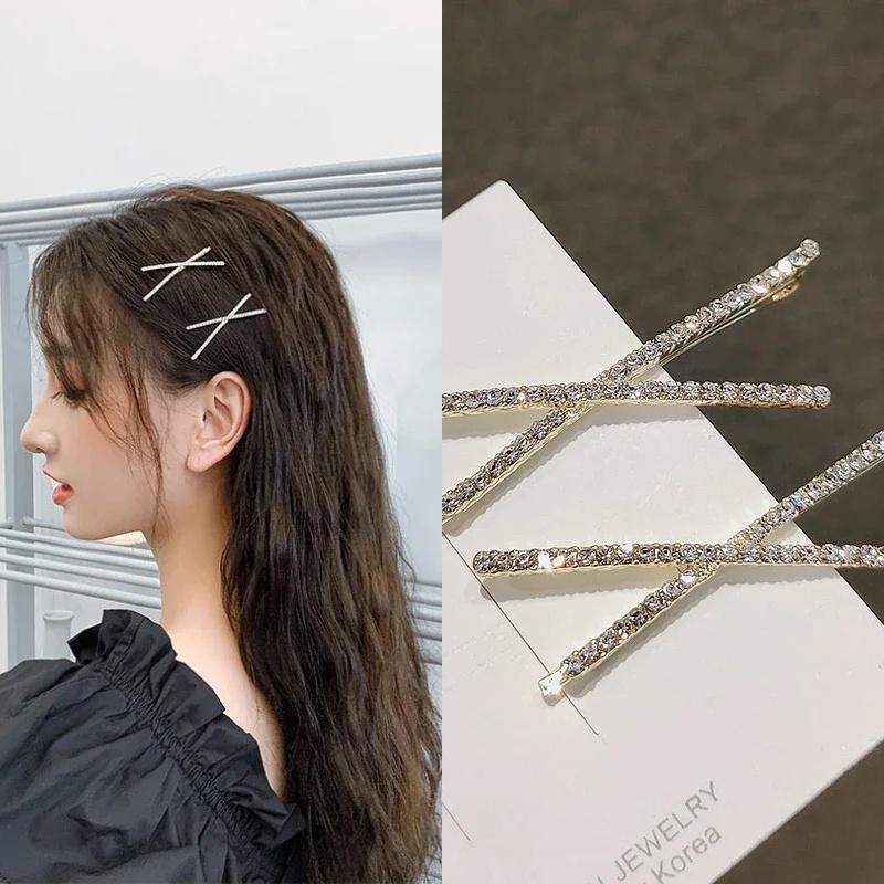 1pcs Cross Crystal Hairpins Rhinestone X Hair Clips Barrettes Simple Side Clip Bridal Headwear Girl Fashion Hair Accessories New