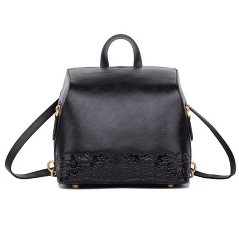 Women's Bag Genuine Leather Women's Bag Vintage Chinese Style Backpack Embossed