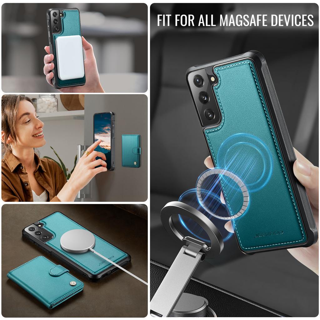 For Samsung Galaxy S22 5G Case JEEHOOD J09 RFID Blocking Card Holder Leather Back Phone Cover Magnetic Case