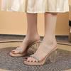 Rhinestone sandals women's summer wear transparent sexy waterproof table temperament  crystal cool slippers super high heels