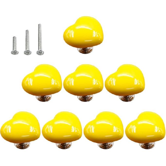 HUAMULAN 15PCS Glossy Ceramic Knobs Heart Shape Cabinet Dresser Pulls Door Handles Cupboard Wardrobe Drawer,3 Size Mounting Screws, Assorted Color