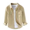 Japanese Simple Cotton Casual Shirt Men Long Sleeve Loose Double Pocket Cargo Shirt Spring Coat