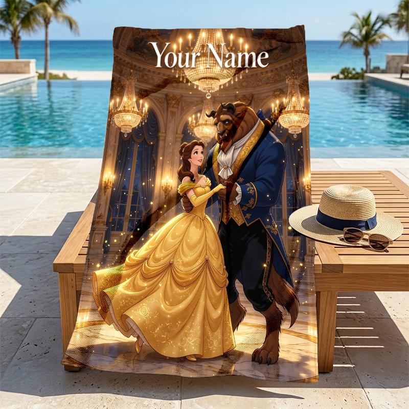 Custom Name Beauty Beast Stylish Digital Printing Beach Towel Quick‑Drying Absorbent Blanket for Beach Pool Gym Travel