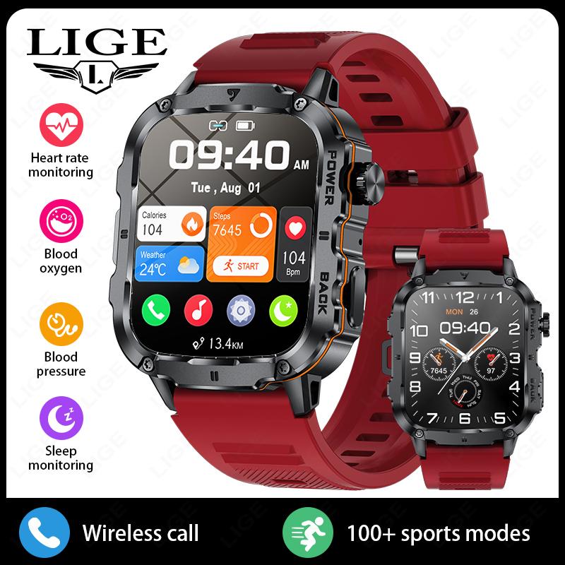 

Rugged Military Smart Watch Men Outdoor Watches lP68 Waterproof 1.95 Al Voice Bluetooth Call Smartwatch For Android lOS Bluetooth Call watch красный