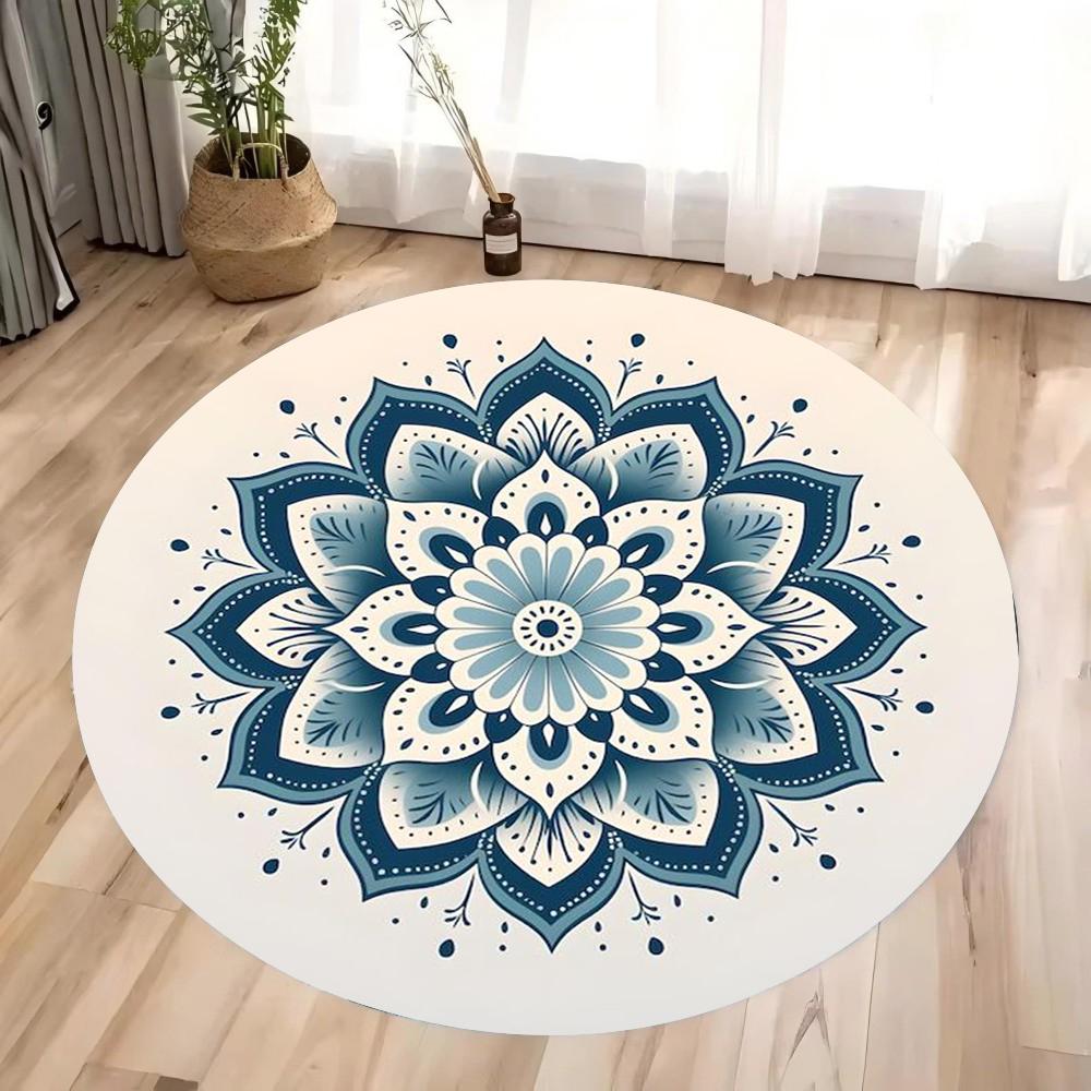 Colorful 3D Mandala Mystery Chakra Print Round Rug Meditation and Yoga Non-Slip Machine Washablefor Bedroom and Living Room