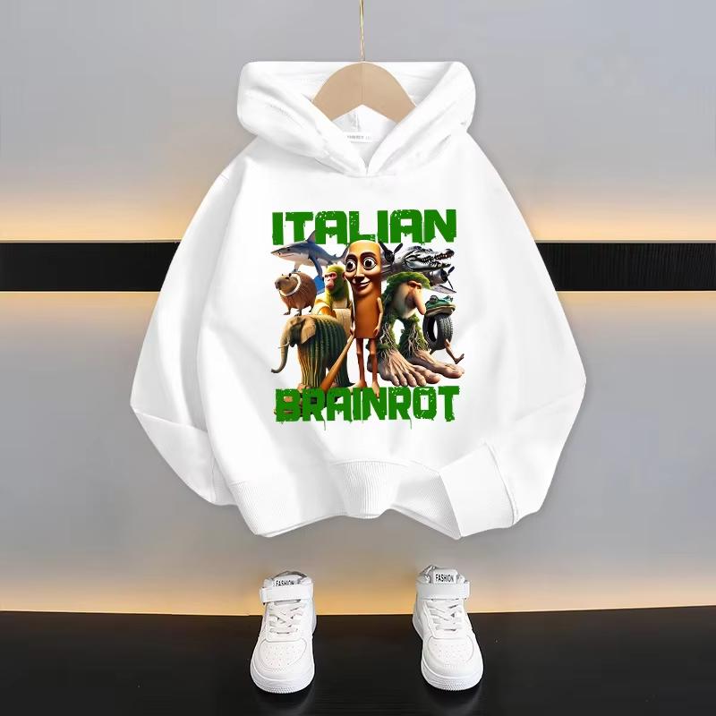 Italian Brainrot Kids Hoodie Funny Cartoon Graphic Thin Sweatshirts Tung Tungtung Sahur Casual Long Sleeve Tops Boy Girl Clothes