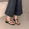 Coarse heel temperament silver rhinestone sandals fairy shoes 2025 new summer French with skirt cover toe Roman shoes