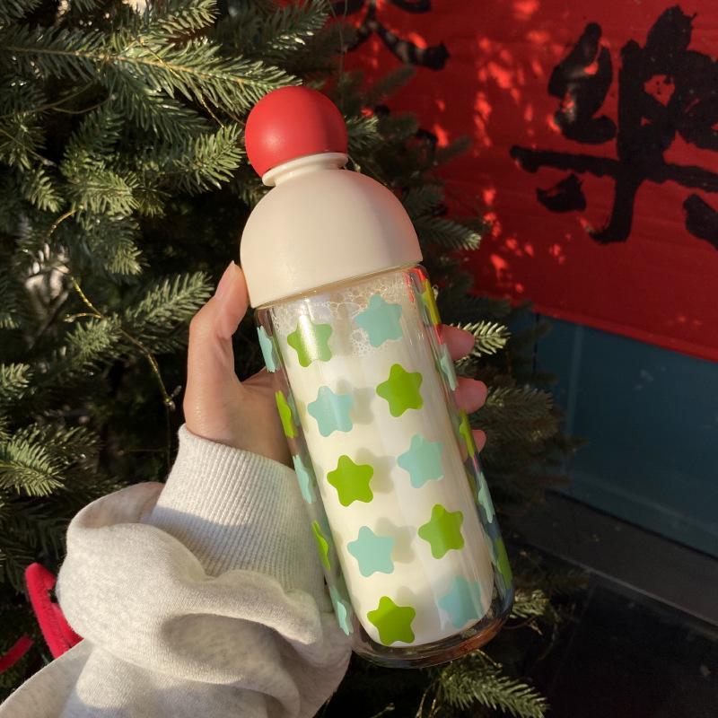 Niche New Year'S Christmas Puppy Red Nose Double-Layer Glass High Temperature Resistant Sealed Water Cup Car Carry-On Cup Gift