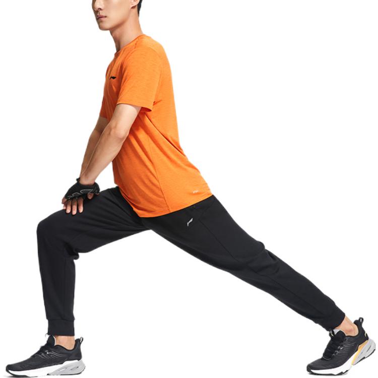 Li Ning Fitness Series FW22 Solid Color Elastic Waist Cuffed Sports Pants Men Pants Black AKLS793-1