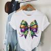 2025 Trendy Style Cute Women's Printed 90s Cartoon T-Shirt Short Sleeve Regular Casual Top Fashion Watercolor Bow Pattern T-Shir