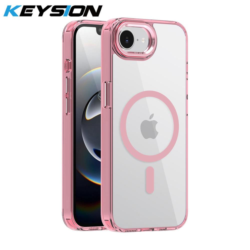 

KEYSION Прозрачный чехол для MagSafe для iPhone 16e Мягкий TPU+акриловый магнитный беспроводной зарядный телефон Прозрачный чехол для iPhone 16e for iPhone 16e розовый