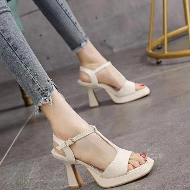 Fashion 2024 New Sandals Platform Peep Toe Women Thick High Heels Fashion Suede Leather Buckle Strap Sandals Elegant Ladies Summer Shoes