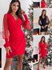 2025 Women's V-Neck Lace Long Sleeve Waist-Cinching Dress for Autumn/Winter