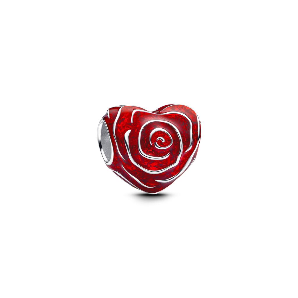 Valentine'S Daycopper Couple Love Heart Flower Romantic Lover Wedding Charm Bead Fit Original Bracelet Necklace Diy Jewelry