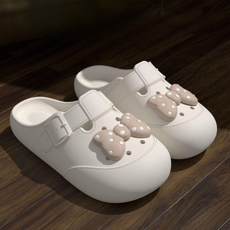 Buckle Hollow Thick Women's Slippers and Ladies Sandals With Bow Indoor 39 Slides Original Vip Shoes Stylish Shoe On Promotion