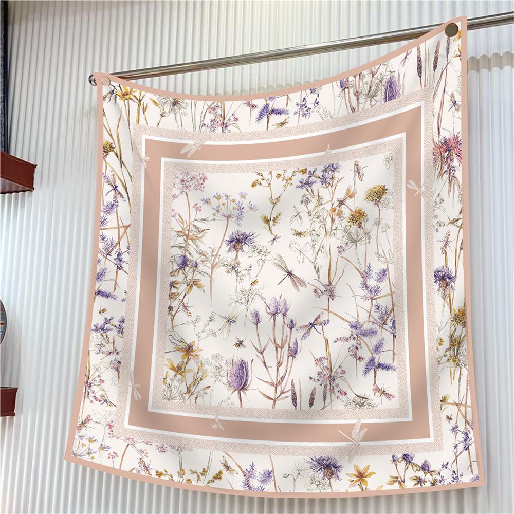 90Cm Square Scarf Women Fashion Floral Twill Silk Scarf Shawl Hijab Luxury Bandana Foulard Neckerchief Head Scarf For Lady