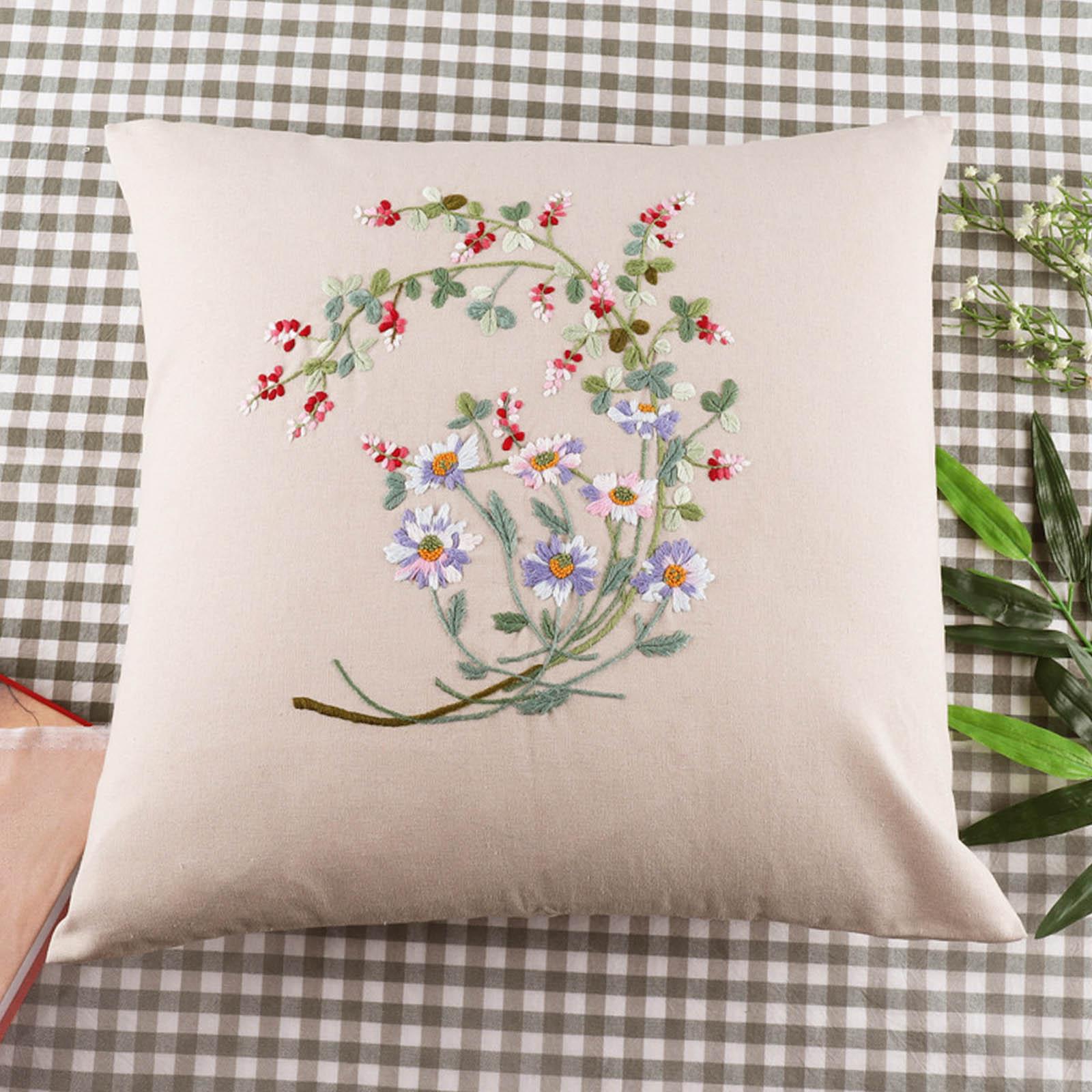 Elegant Pillow Cover Cross Stitch with Floral Pattern Handy Sewing Stamped