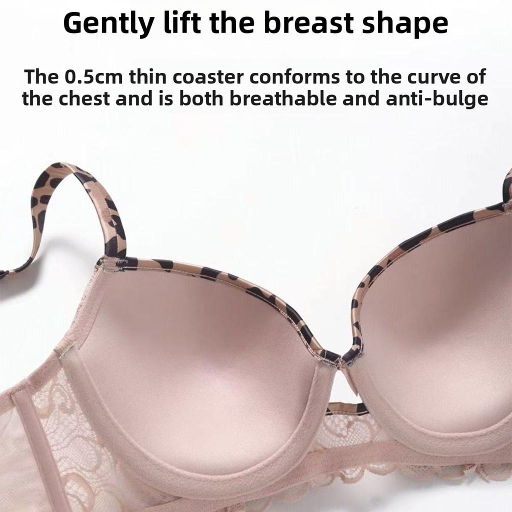 Plus Size Women Thin Sexy Lace Leopard Print Color Collision To Collect The Pair of Breasts To Gather Underwear