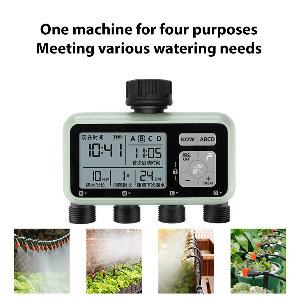 4-Zonen-Wasserzeitschaltuhr Programmierbares Gartenschlauch-Bewässerungssystem Regenverzögerung Kindersicherung Manueller Modus Sprinkler-Zeitschaltuhr für