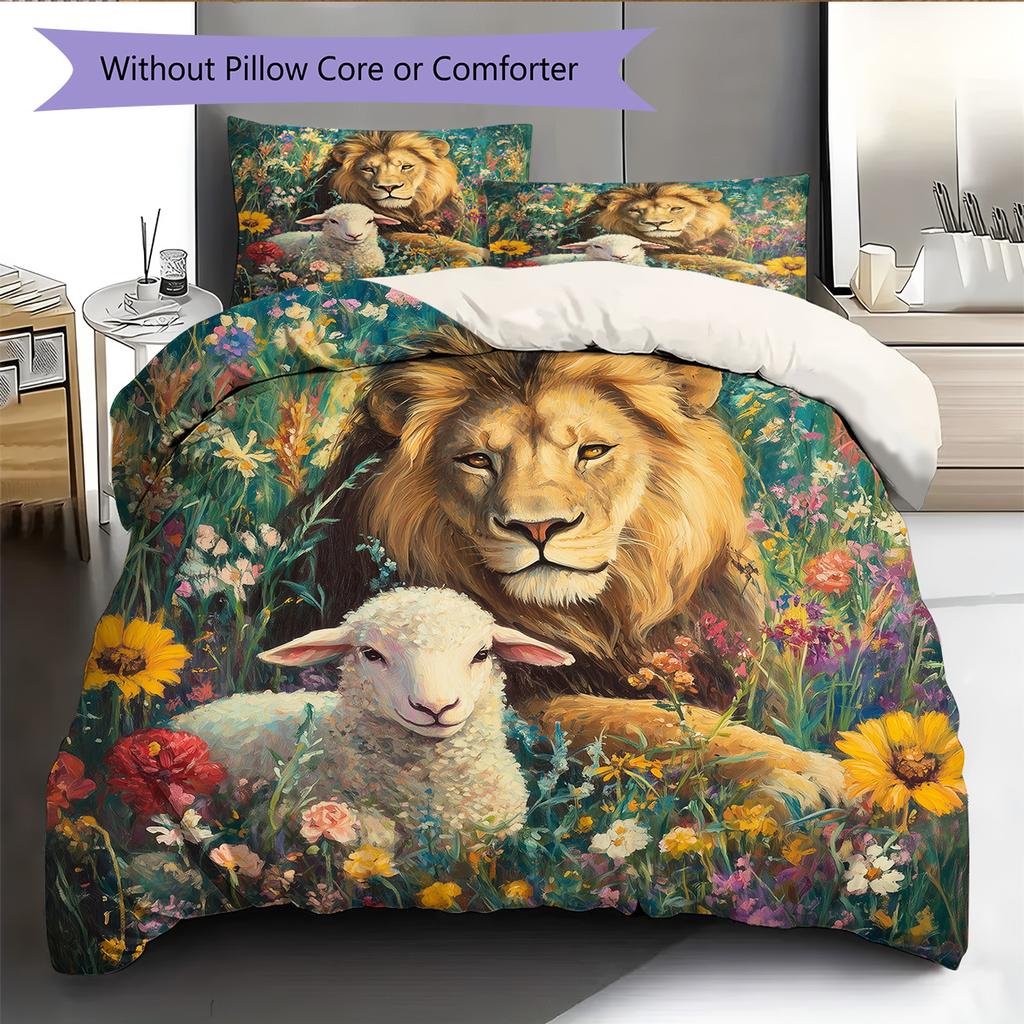 Painted Lion Pattern Bedding Quilt Set  Home Decoration  Gift (1 * duvet cover + 2 * pillowcase  without core)