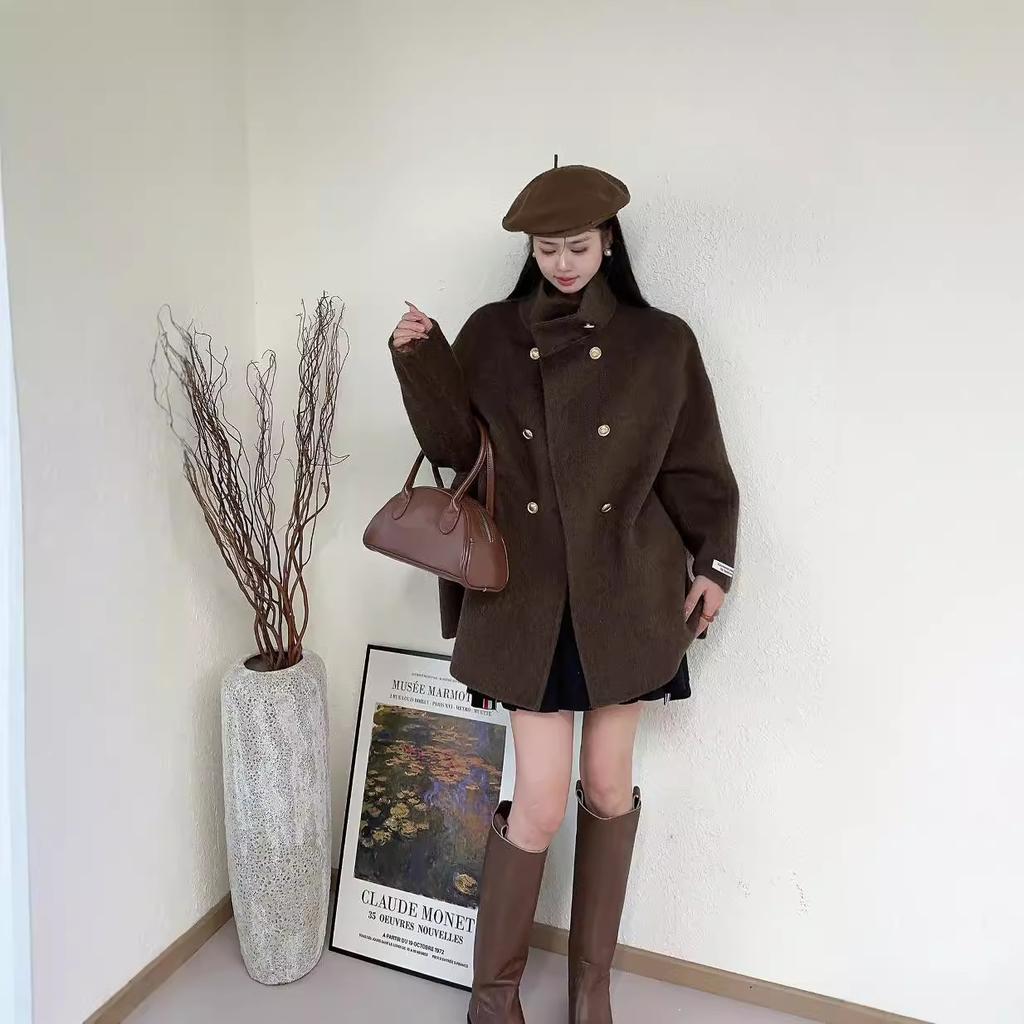 Nový oboustranný vlněný kabát na podzim a zimu ve stylu Hepburn, korejský styl, luxusní volný vlněný kabát pro malé postavy