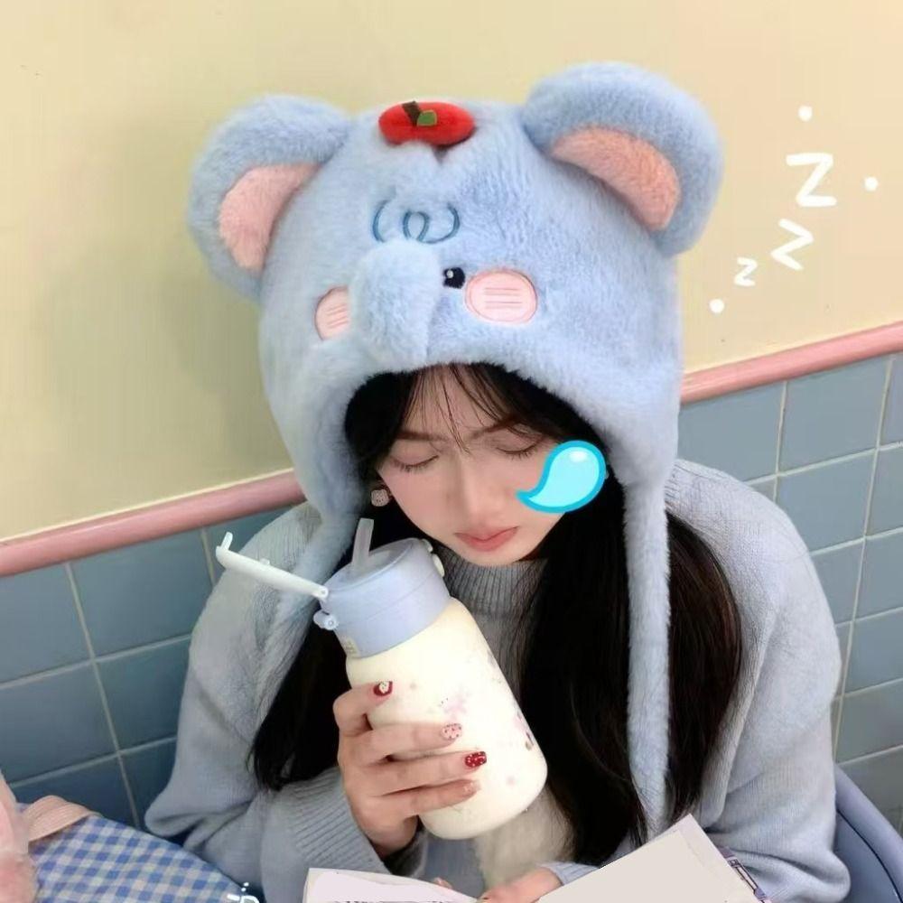 Korean Style Ear Protection Hat Cartoon Plush Pullover Hats Plush Earmuffs Cap Cycling Riding