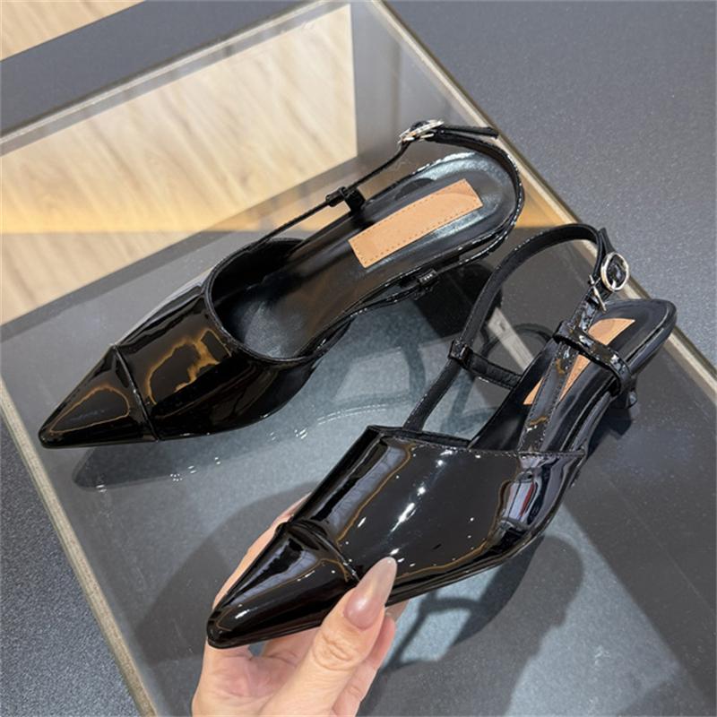 Pesstwei Scarpe da Donna Slingback in Vernice alla Moda, Décolleté, Sandali con Tacco Alto Nero, Punta Acuta, Scarpe da Sera per Feste