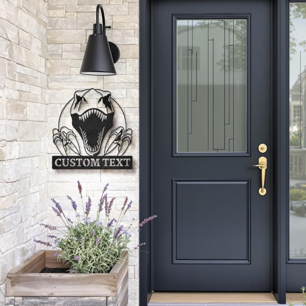 Custom T-Rex Dinosaur Skeleton Metal Sign with Text Wall Art Home Office Man Cave Decor Unique Durable Indoor Gift