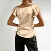 Kurzarmblusen für Damen V-Ausschnitt Satin Raffung Design Elegante Damen-Kurzarmblusen und Damen-Kurzarmtops für den täglichen Gebrauch