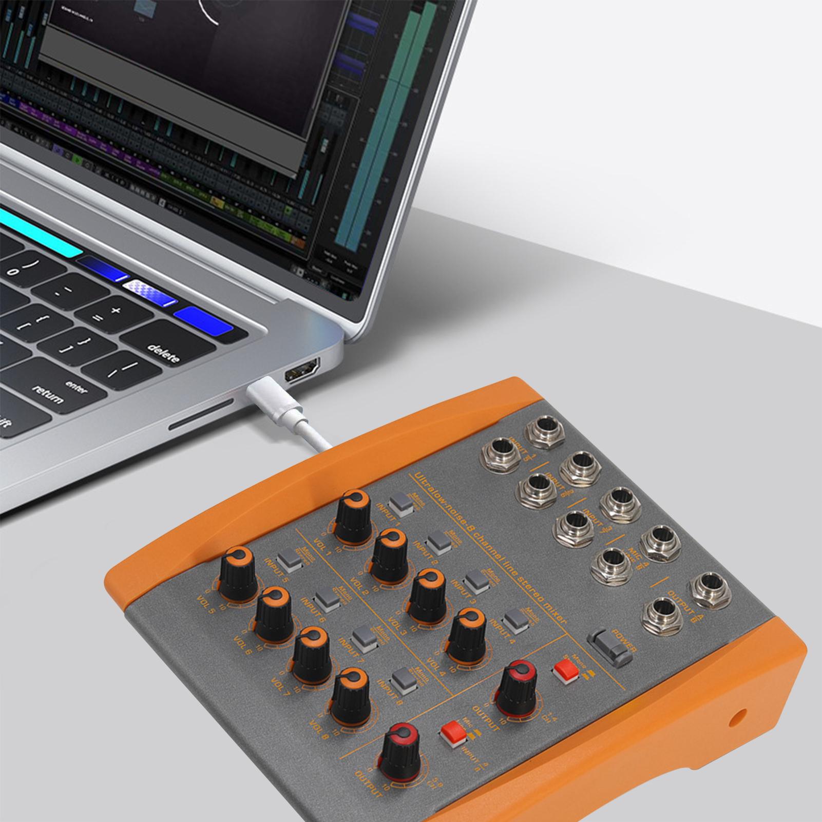 

8-канальный микшерный пульт Сверхнизкий уровень шума 8 каналов Линейный стереомикшер Моно-стерео переключение Компактный цифровой аудиомикшер