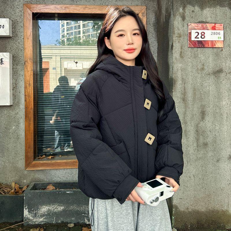 Damen Kurze Kapuzen-Winddichte Verdickte Warme Winterjacke mit Raglanärmeln