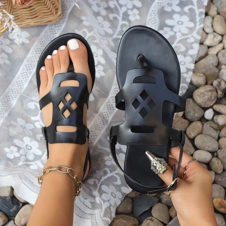 Large Size Foreign Trade Slippers Women's 2025 Summer New Hollow Roman Fashion Outerwear Women's Flat Sandals