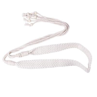 Ceinture tissée en coton et lin pour femme avec perles Ceinture douce et respirante à la taille réglable pour le confort quotidien, la mode et le voyage