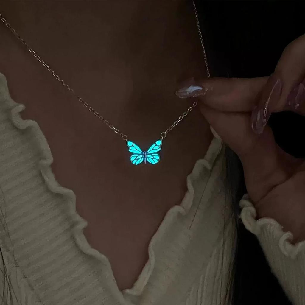 Glow In The Dark Pendant Necklace Bracelet Mermaid Spiral Fashion Jewelry Night Necklace Butterfly Necklace Women Jewelry