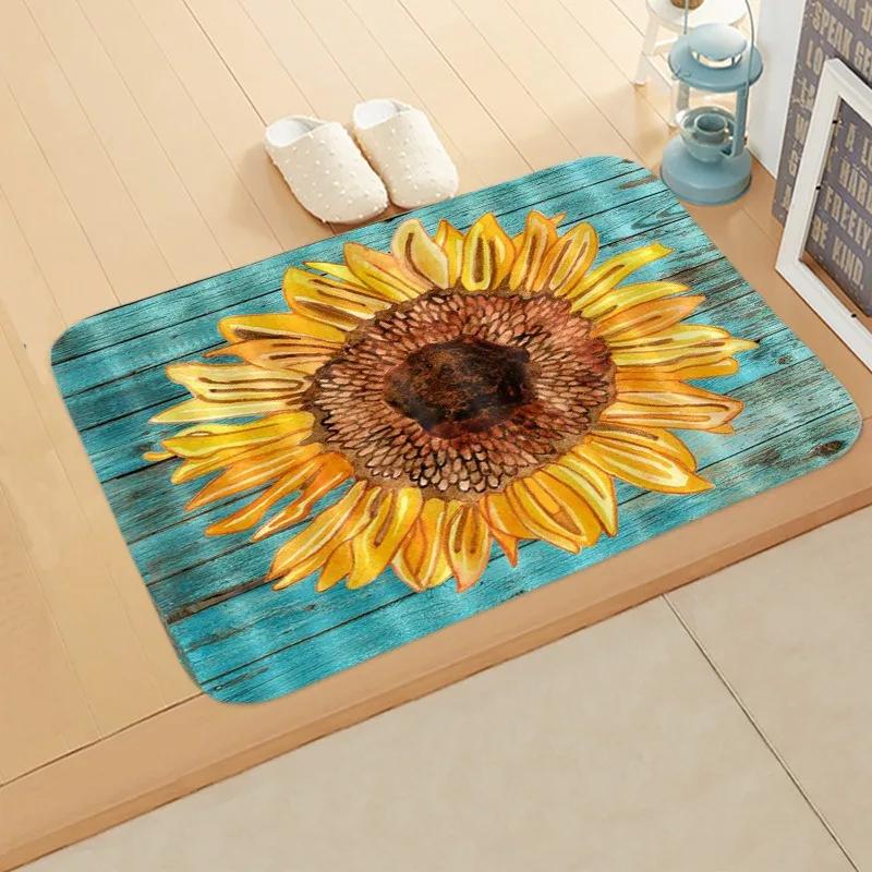 Sunflower Entrance Welcome Door Mat Flowers Bedroom Bedside Decor Carpet Non-slip Bathroom Kitchen Foot Rugs for Indoor Home