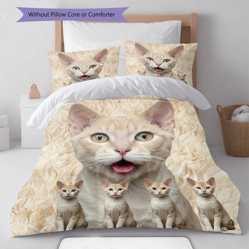 Cute Yellow Cat Pattern Bedding Quilt Set Quilt Cover Pillowcase Home Decoration Gift (1 * duvet cover + 2 * pillowcase, without core)