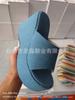 Thick Bottom Slope Heel One-word Slippers Women's High Heel Solid Color Cloth Surface Beach Cool Slippers Slippers