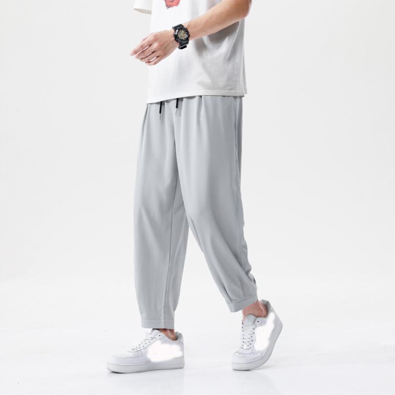 Pánské ledové hedvábné kalhoty ke kotníkům pevné volné rychleschnoucí elastické lehké joggers tenké kalhoty