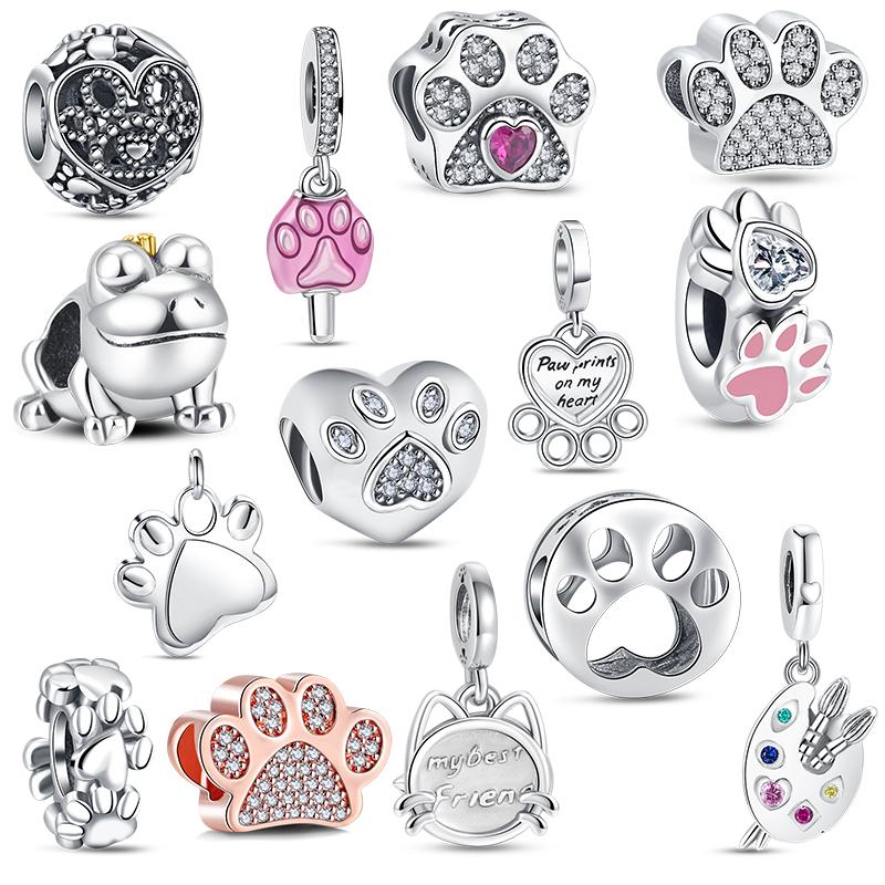 

Лидер продаж S925 серебро принт лапа Pave палитра кошка лягушка сверкающий шарм болтаться подходит оригинальный браслет из бисера DIY ювелирные изделия подарок