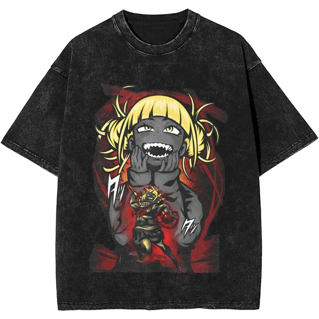 Anime My Hero Academia Himiko Toga Graphic Tshirt Men Women Cotton Tshirts Vintage Washed Oversized Tee Male Manga T Shirt