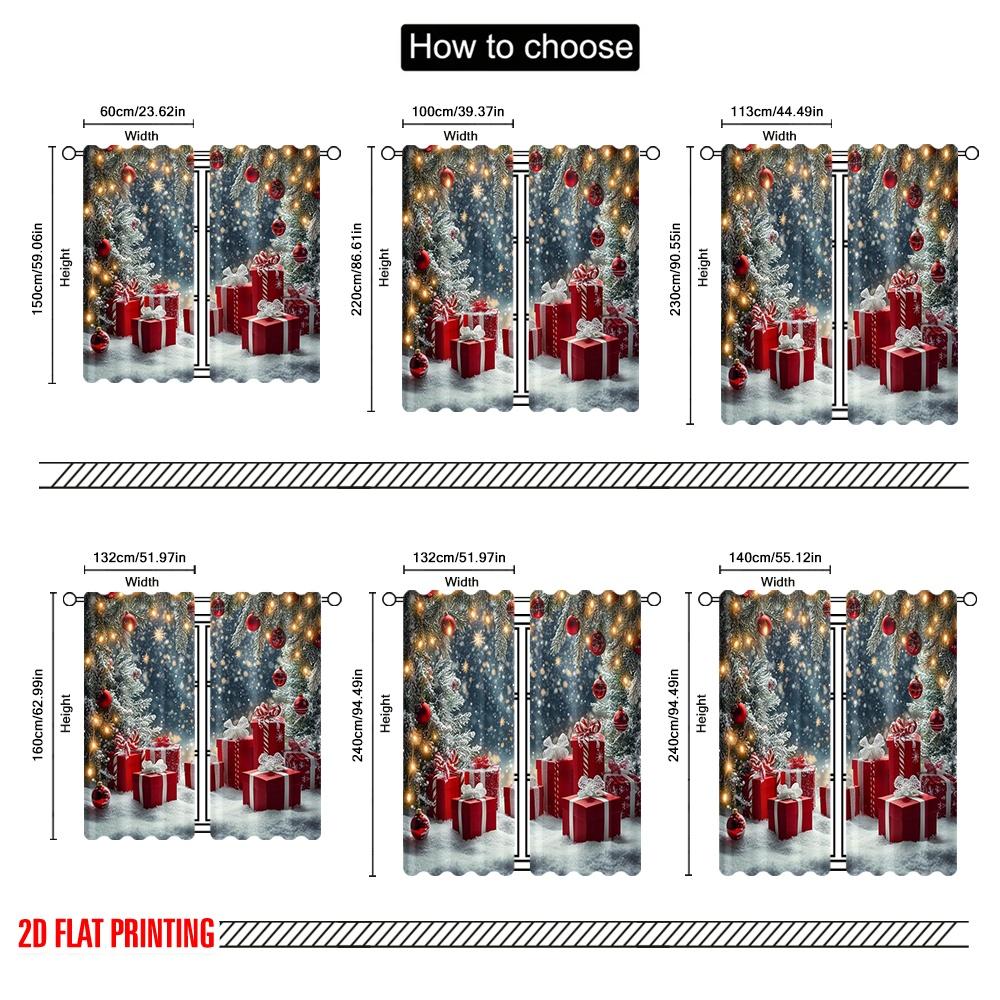 2pcs 2D flat printing Merry Christmas Scene Curtains winter wonderland Polyester Without Electricity Festive Wall Decor Use for