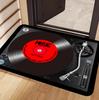 Vintažinis vinilo plokštelės ir kasetės juostos kilimėlis Stilinga namų puošmena su retro muzikos tema svetainei, prieškambariui